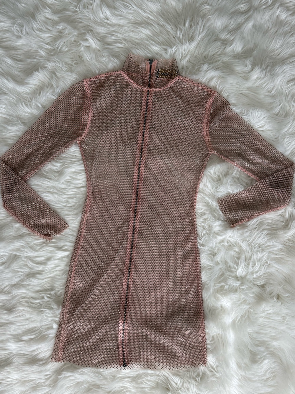 Women’s Rhinestone Mesh Long Sleeve Bodycon Dress in Dusty Rose - NOVA LUXE